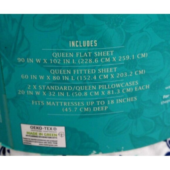 THE PIONEER WOMAN Queen 100% cotton percale bed sheet set 300 thread count NEW - Picture 3 of 4